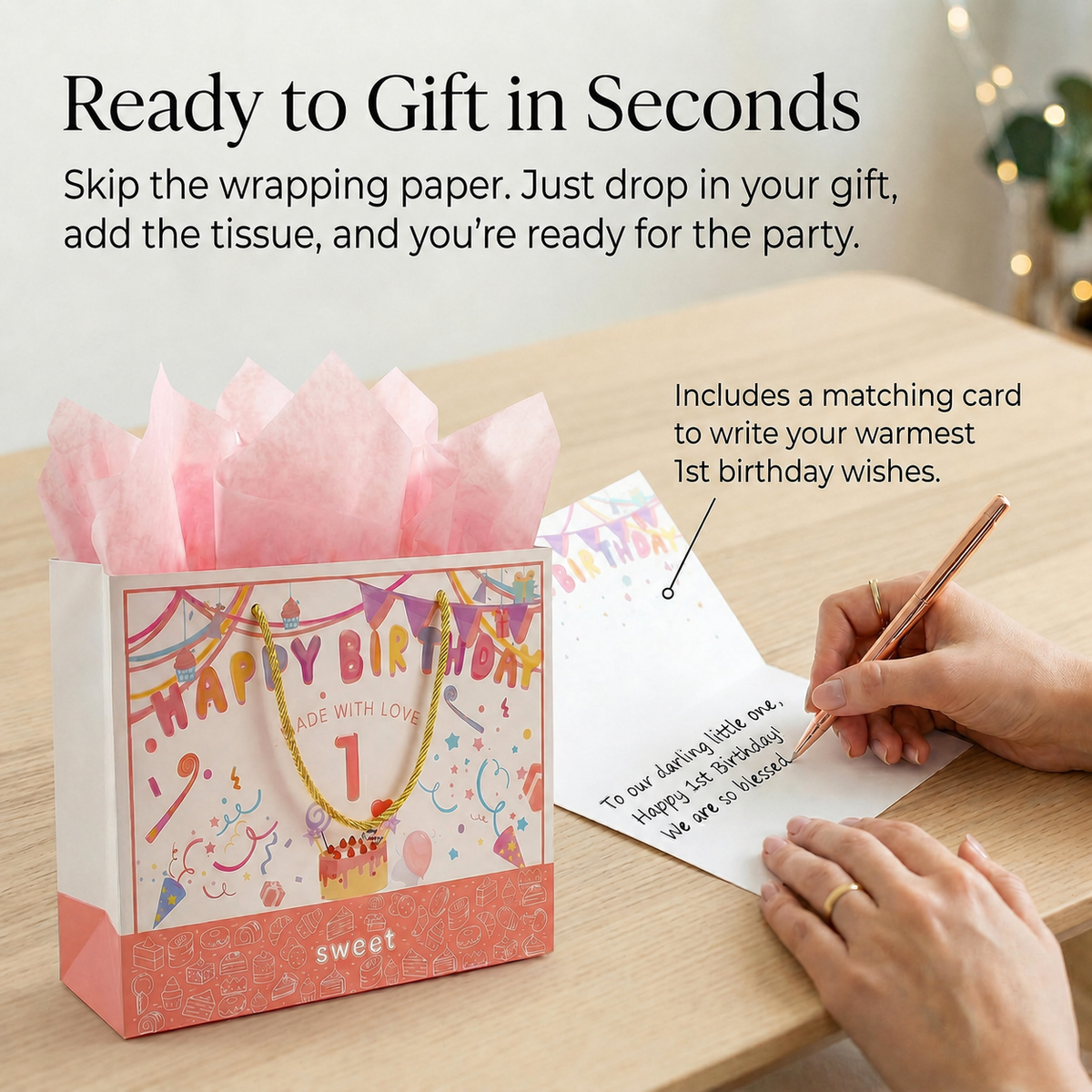 BOPLYBAY pink first birthday gift bag set – ready for the party
