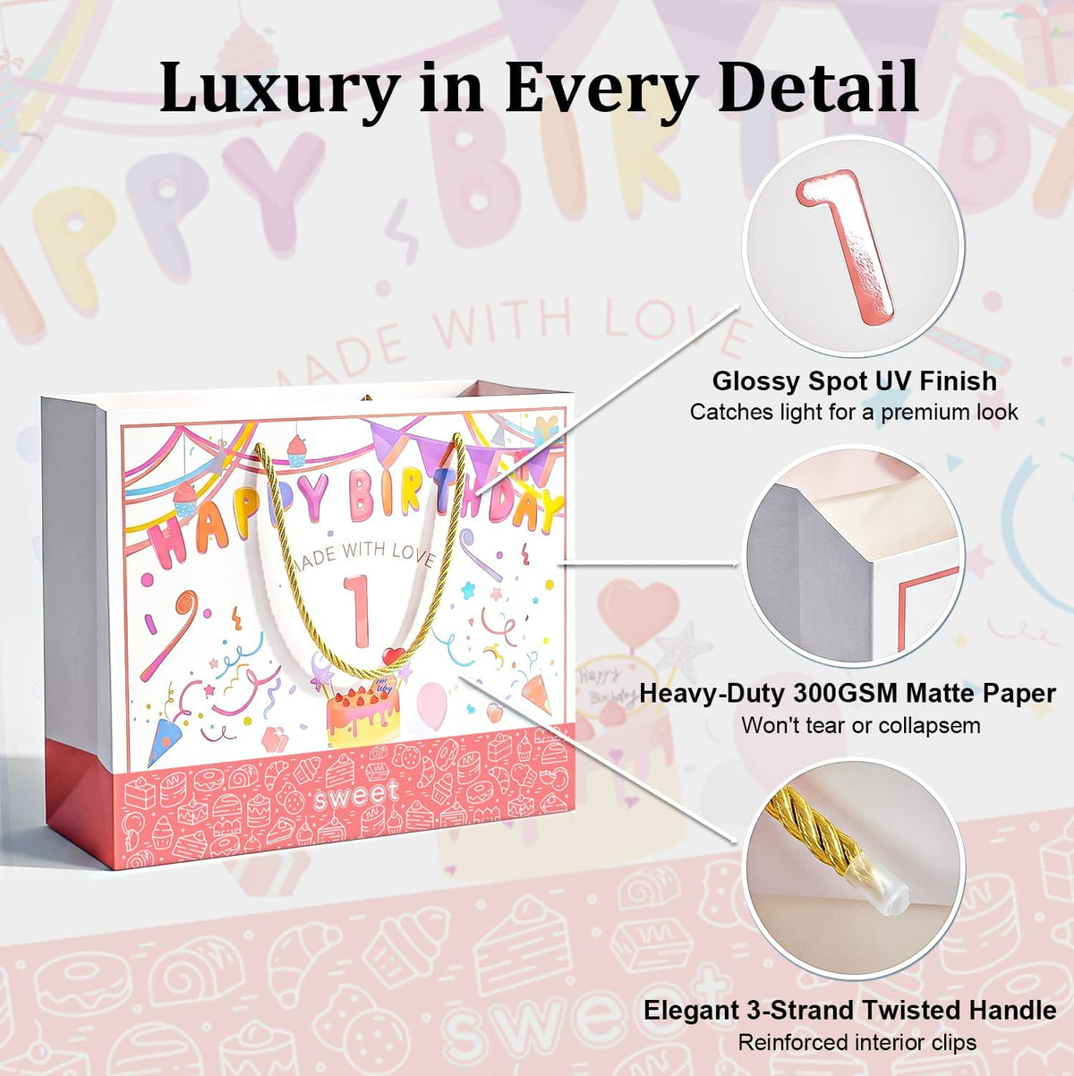 BOPLYBAY pink first birthday gift bag set for girls – view 3