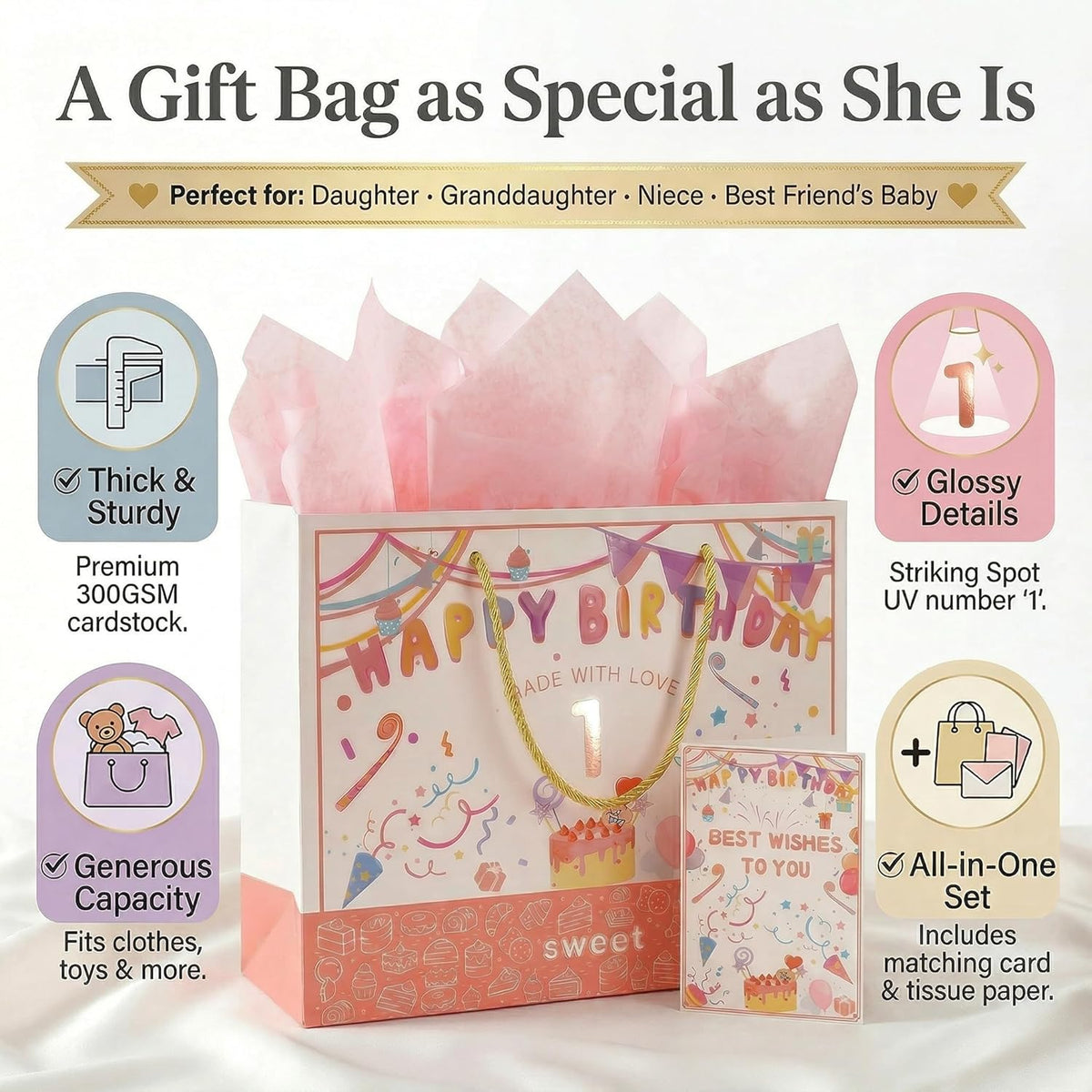 BOPLYBAY pink first birthday gift bag set for girls – view 5