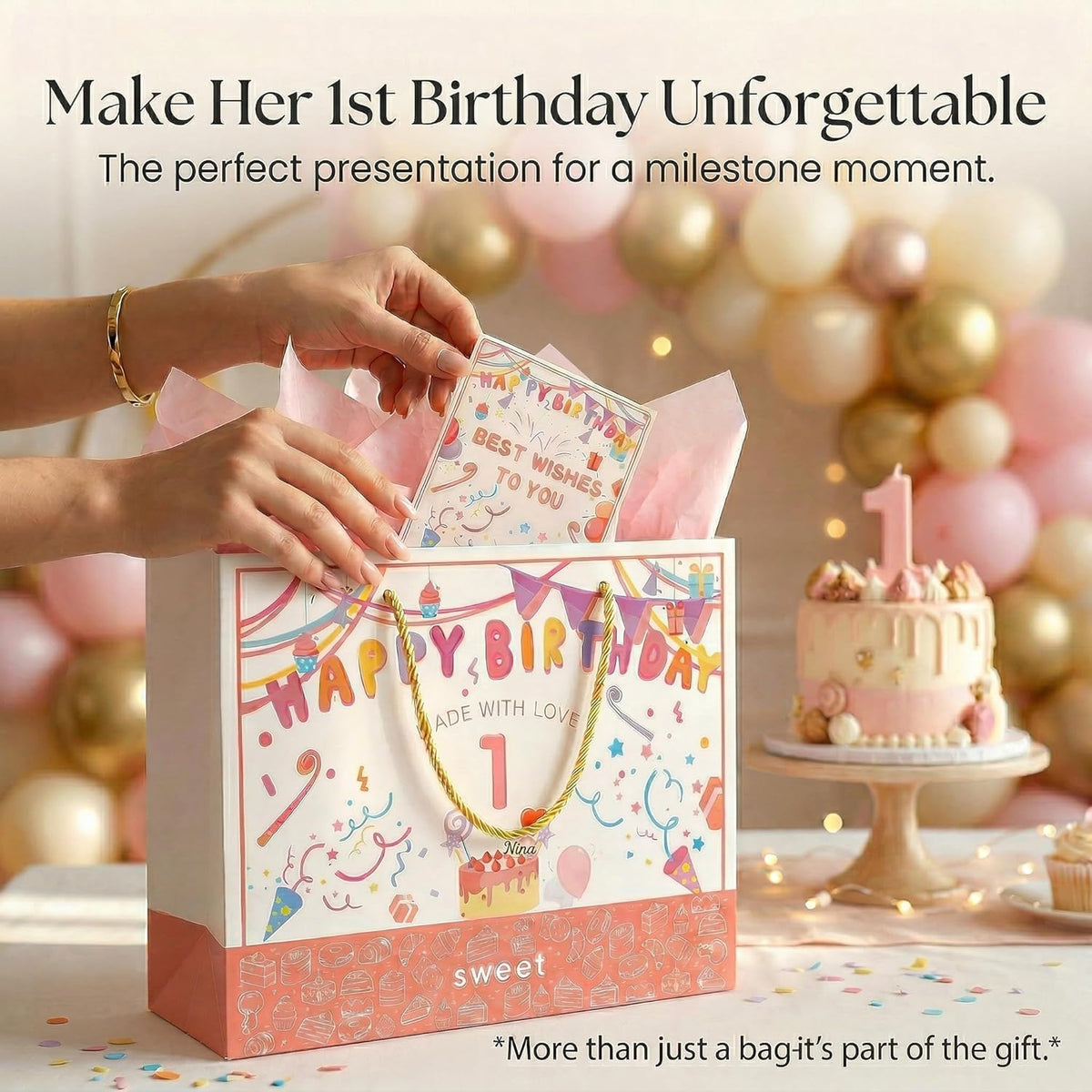 BOPLYBAY pink first birthday gift bag set for girls – view 6