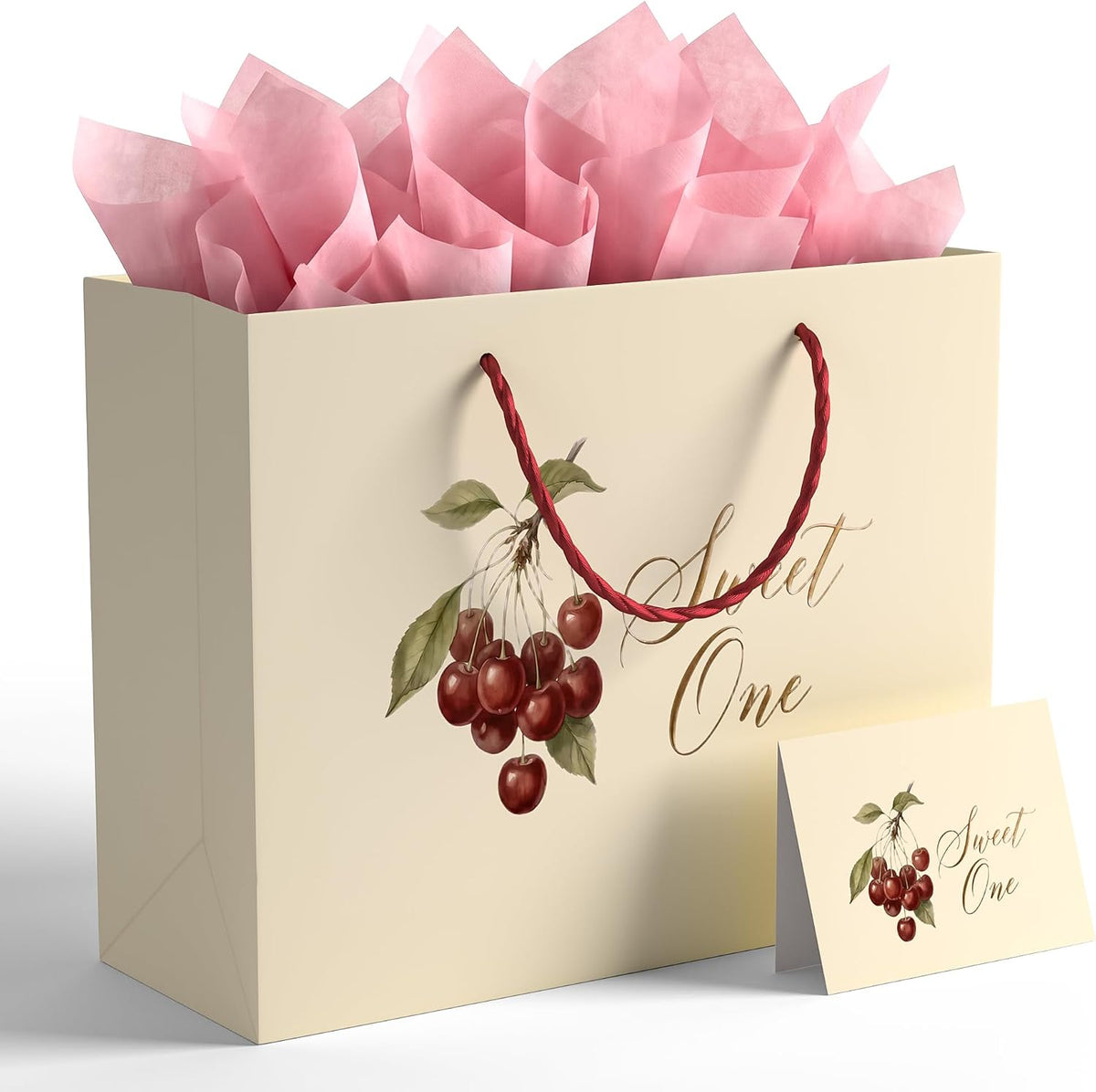 BOPLYBAY Sweet One cherry first birthday gift bag set