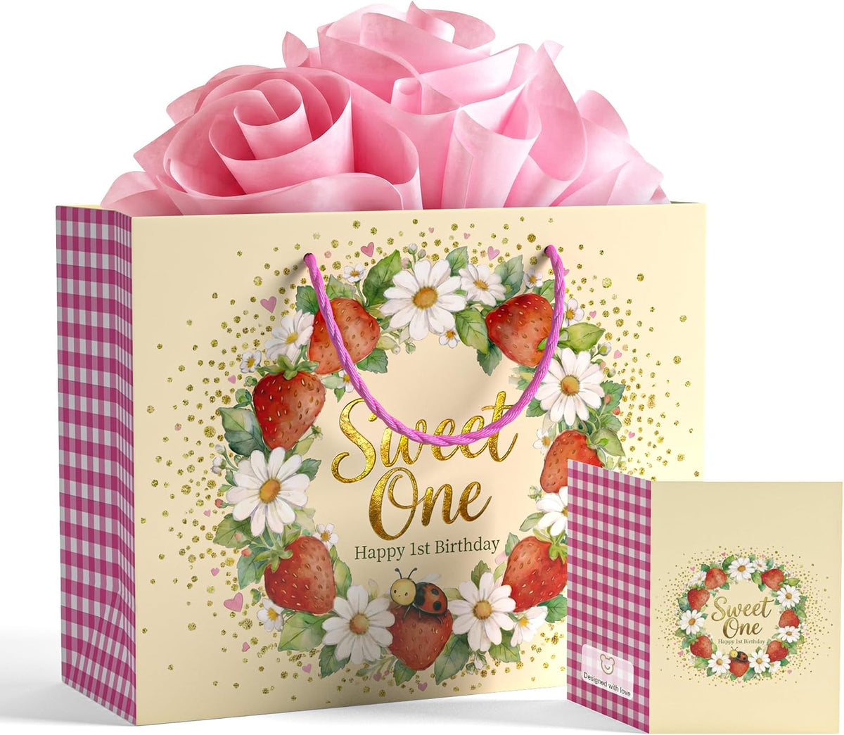BOPLYBAY Sweet One strawberry first birthday gift bag set – view 5