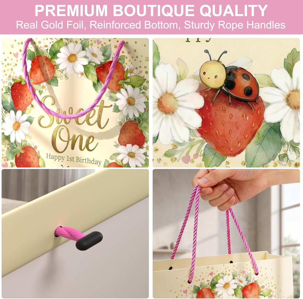 BOPLYBAY Sweet One strawberry first birthday gift bag set – view 8