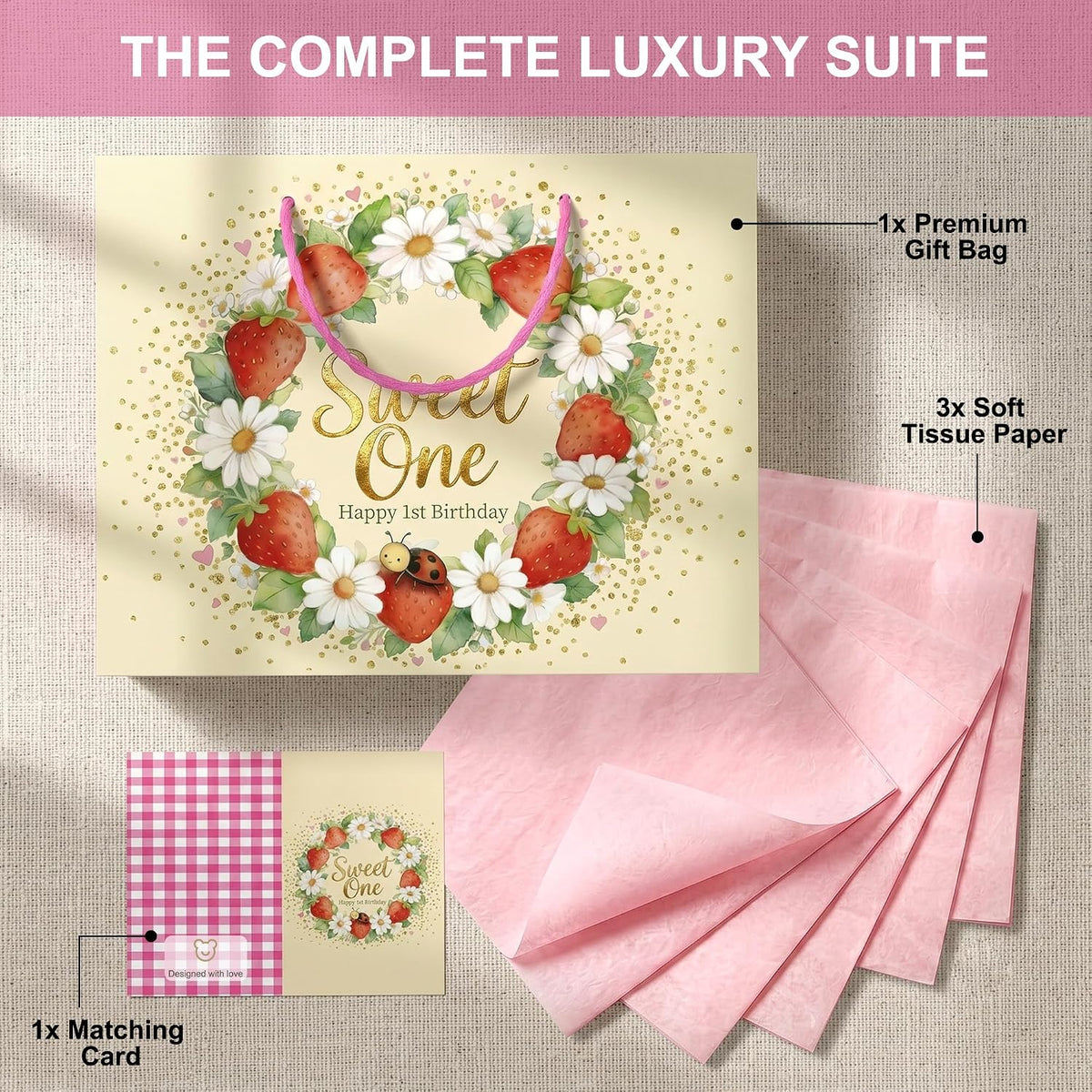 BOPLYBAY Sweet One strawberry first birthday gift bag set – view 9